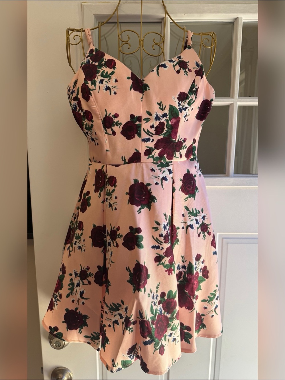 Windsor Pink Mini Dress with Burgundy Floral Print